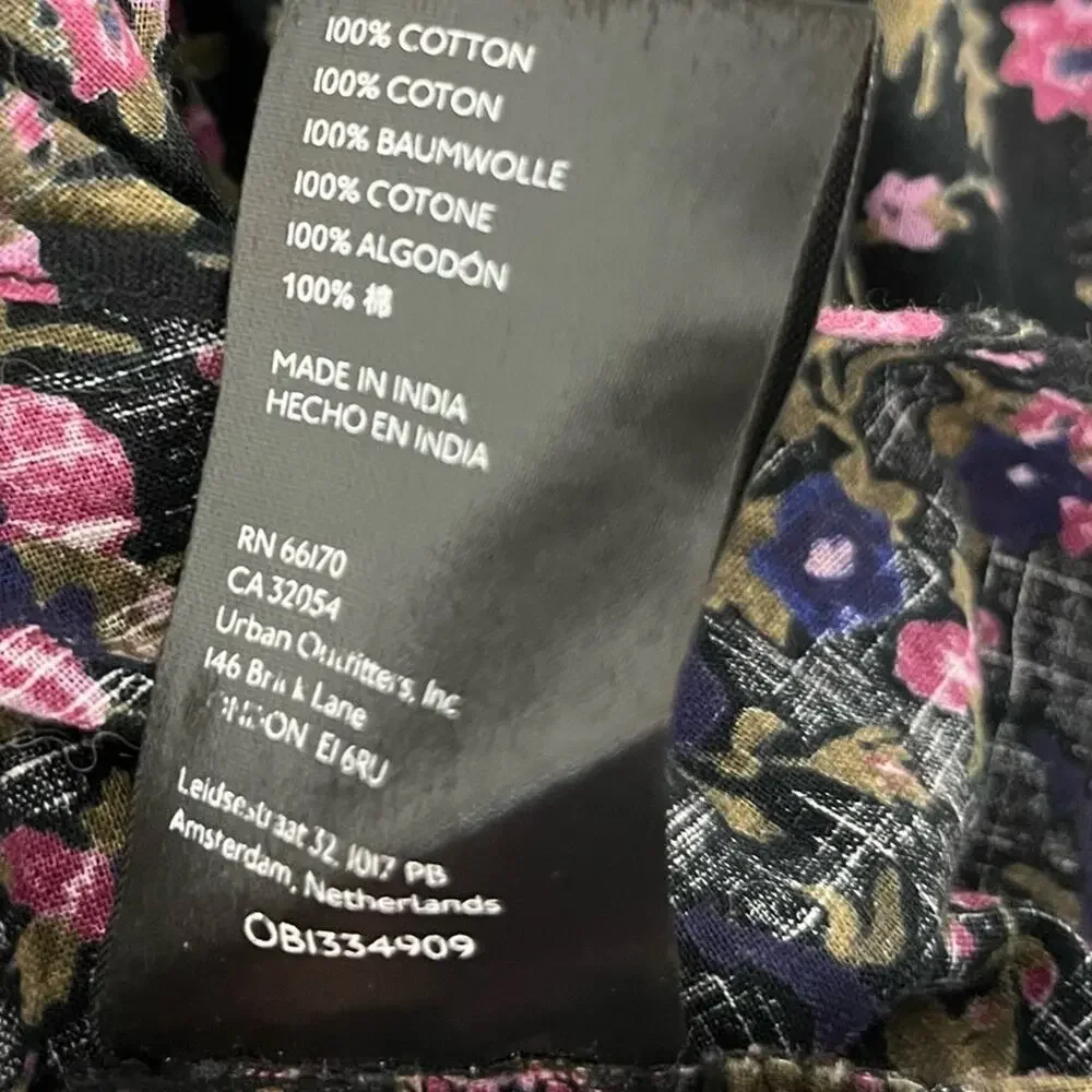 Free People Meant To Be Blouse Floral Puff Sleeve Top Black Purple Women’s S